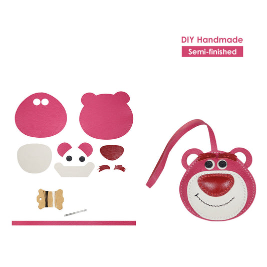 Kit de bricolage en cuir avec breloque de sac ours fraise rose