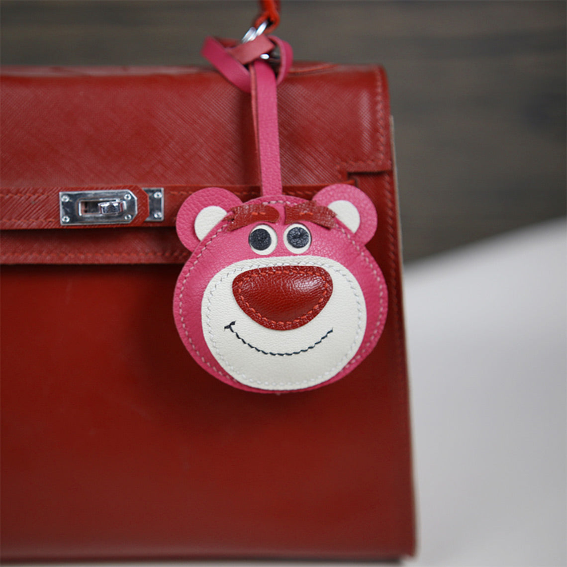 CUCUBIRD Leather Pink Strawberry Bear Bag Charm DIY Kit  