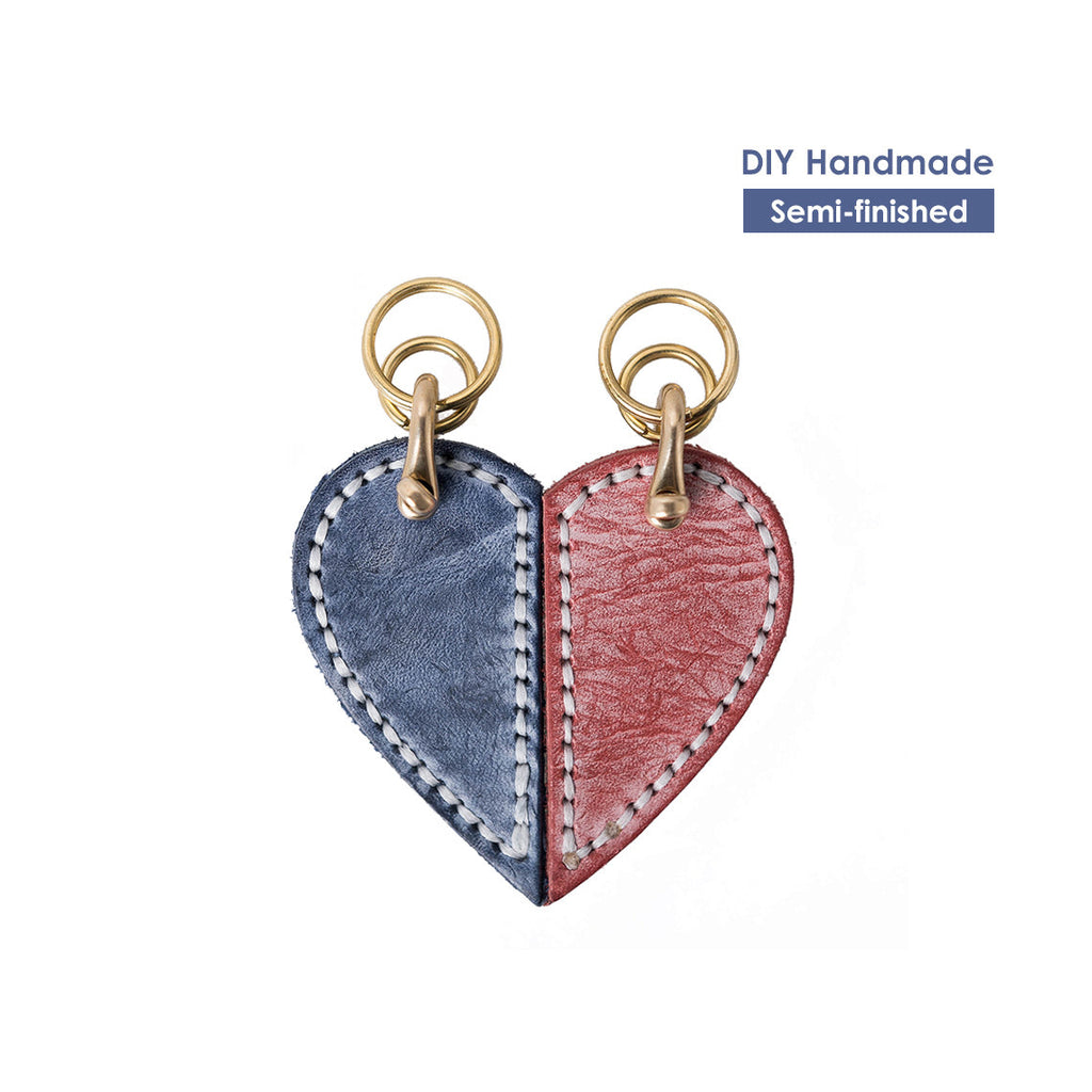 CUCUBIRD Leather Couple Loving Heart Keychain DIY Kits  