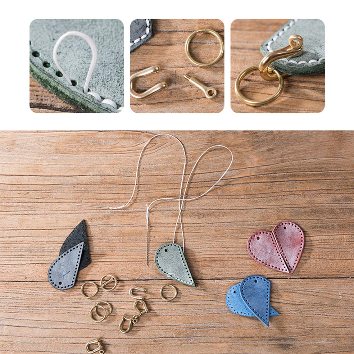 CUCUBIRD Leather Couple Loving Heart Keychain DIY Kits  