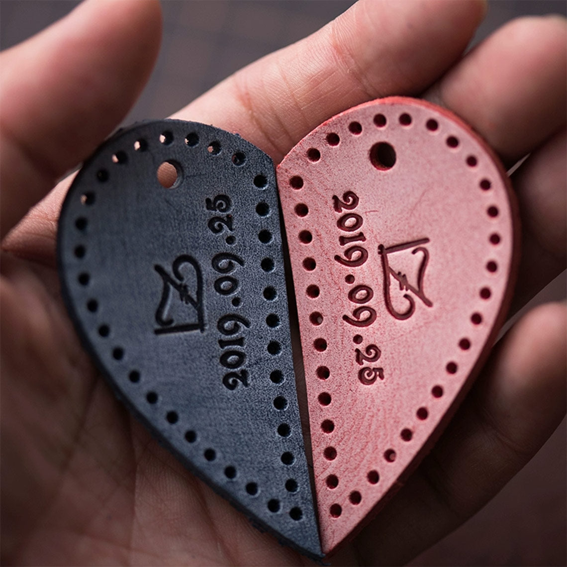 Leather Couple Loving Heart Keychain DIY Kits - CUCUBIRD