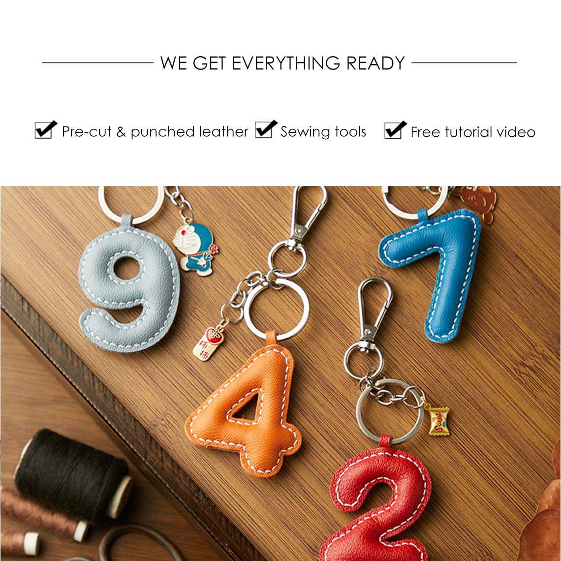 CUCUBIRD Sheep Leather Lucky Number Keychain DIY Kits  