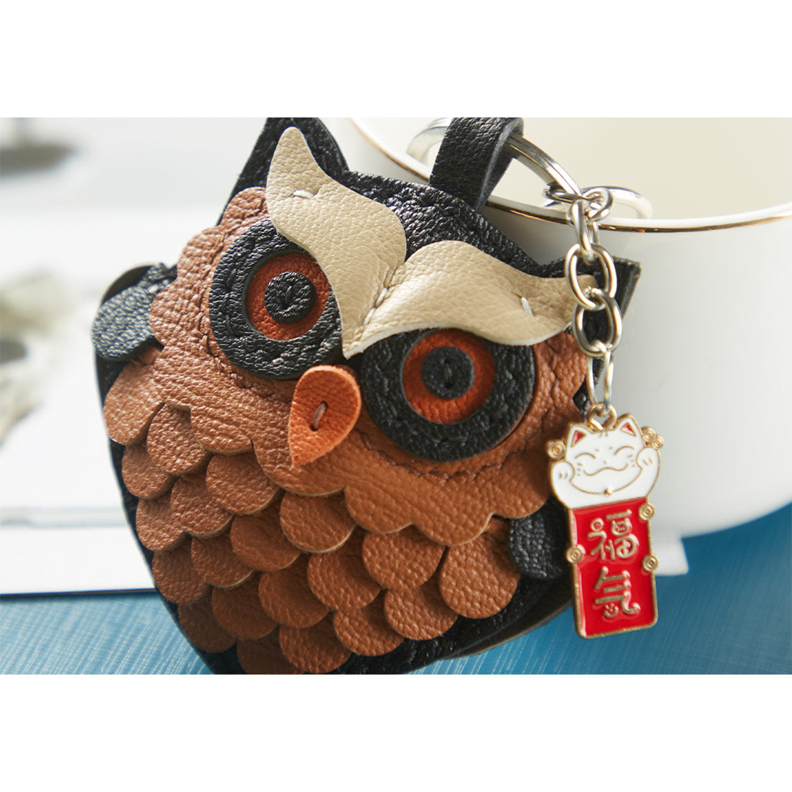 CUCUBIRD Sheep Leather Flaco Owl Keychain DIY Kits  