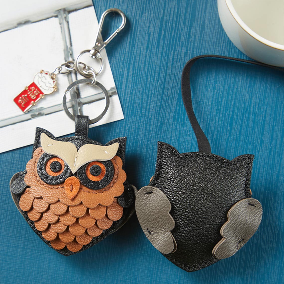 CUCUBIRD Sheep Leather Flaco Owl Keychain DIY Kits  