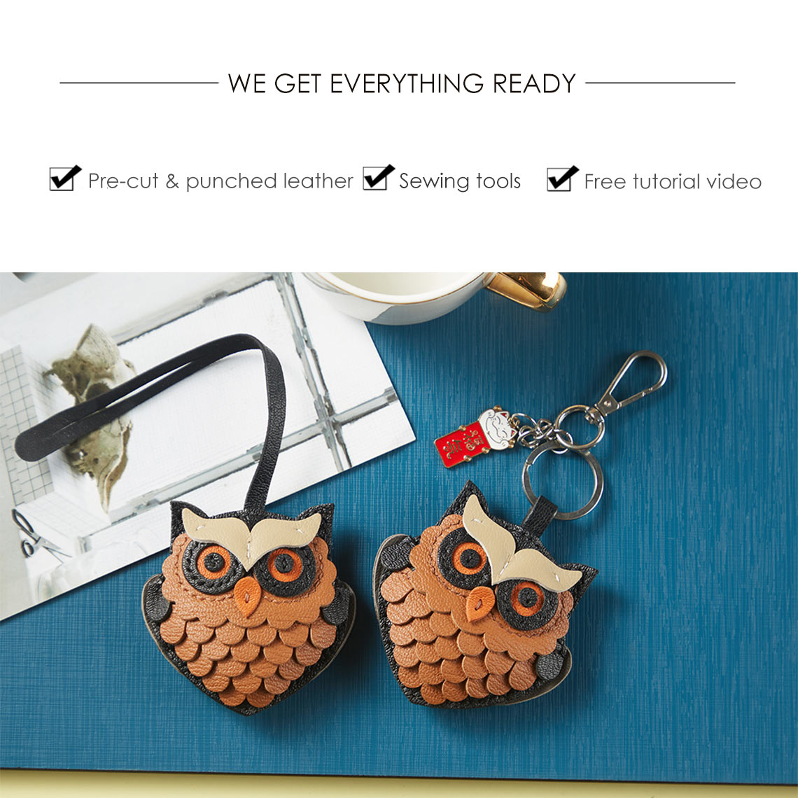 Sheep Leather Flaco Owl Keychain DIY Kits - CUCUBIRD