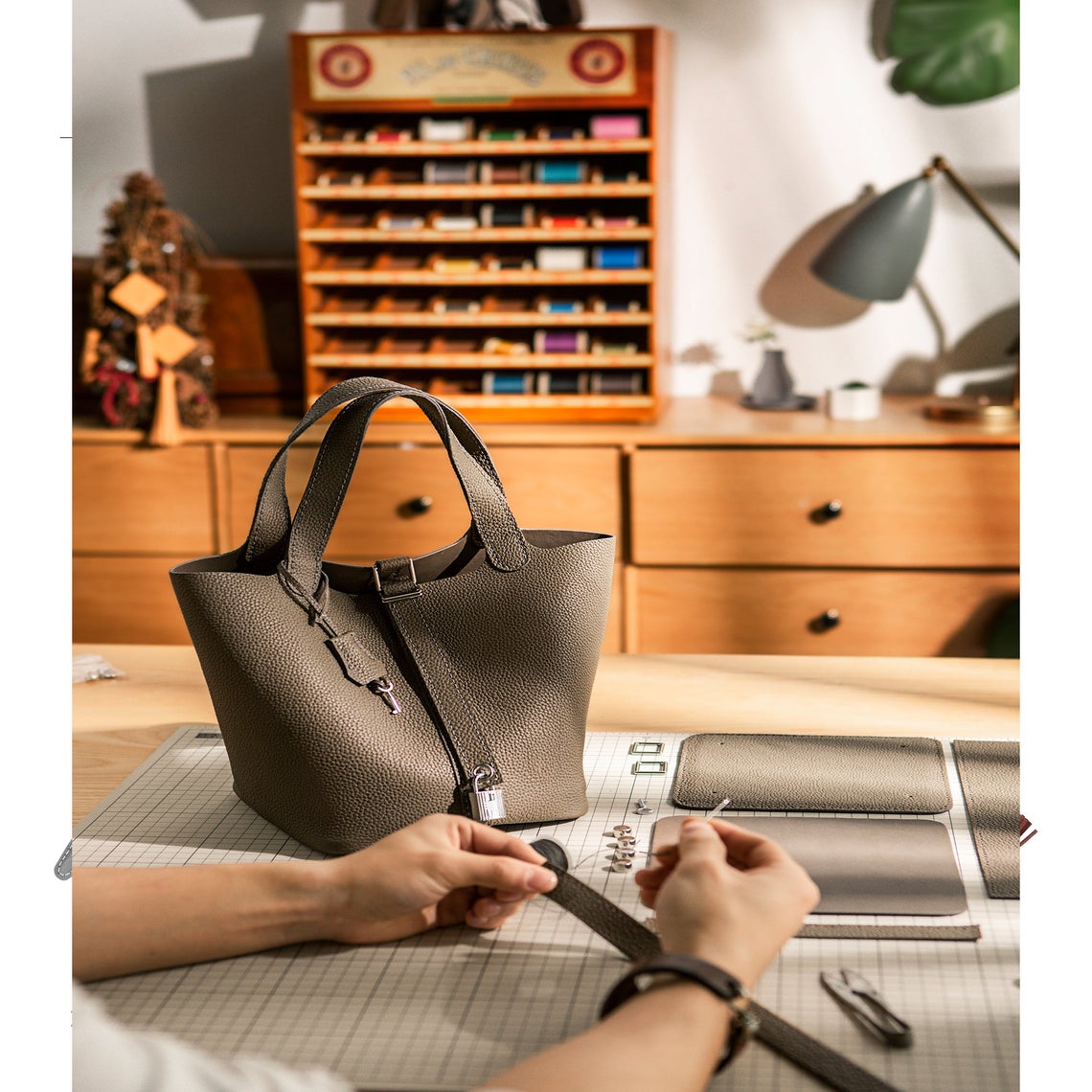 CUCUBIRD Top Grain Leather Lady Picotin Lock Totes Bag DIY Kit  