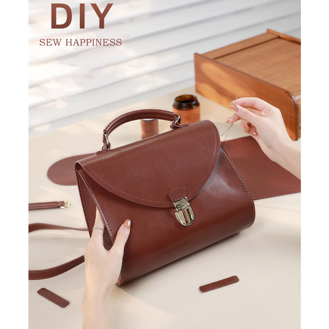 Leather Vintage Top Handle Crossbody Bag DIY Kit - CUCUBIRD