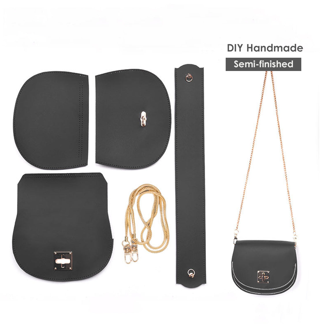 CUCUBIRD Leather Saddle Bag DIY Kit Crossbody Vintage Style Black 