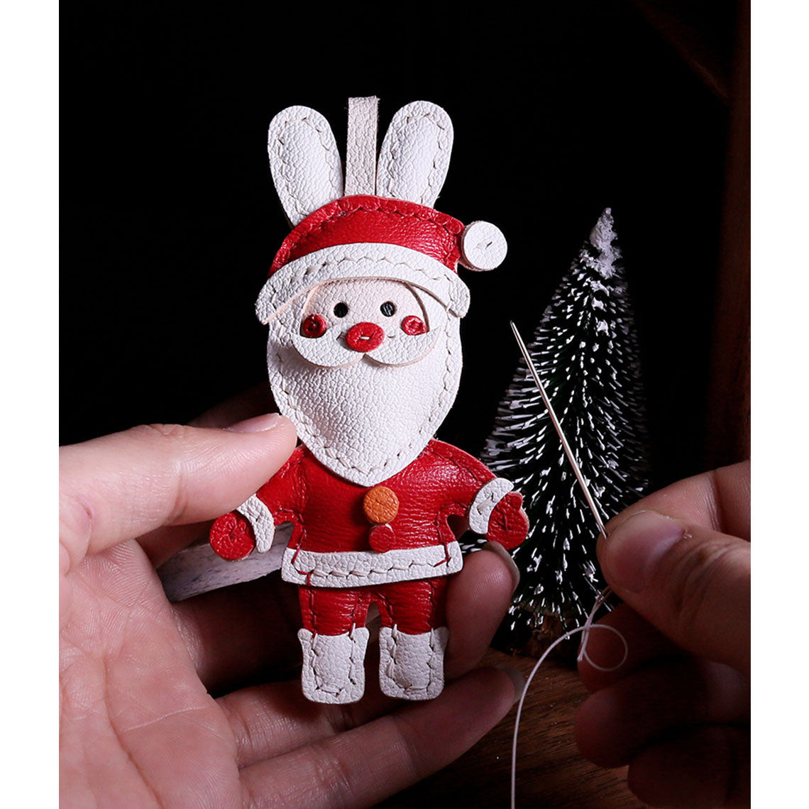 CUCUBIRD Sheep Leather Christmas Santa Keychain DIY Kits  