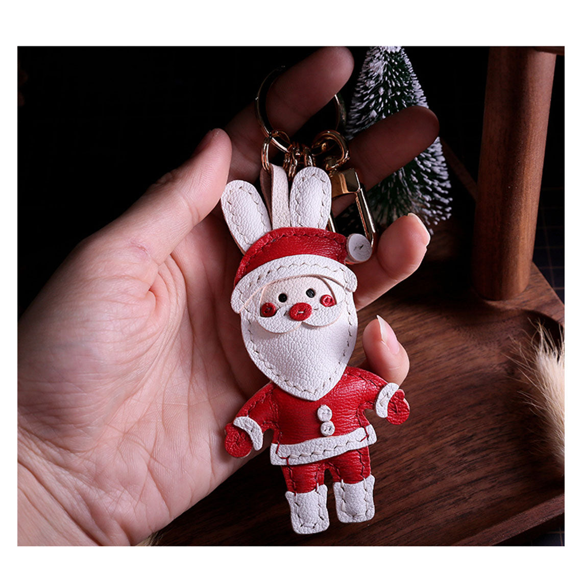 CUCUBIRD Sheep Leather Christmas Santa Keychain DIY Kits Charm 