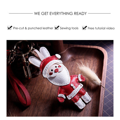 Sheep Leather Christmas Santa Keychain DIY Kits - CUCUBIRD