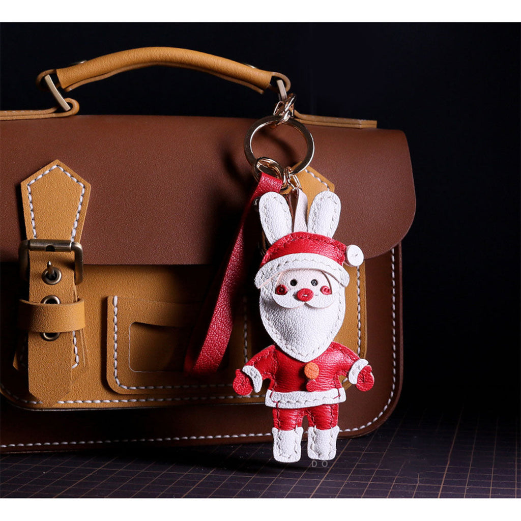 CUCUBIRD Sheep Leather Christmas Santa Keychain DIY Kits  