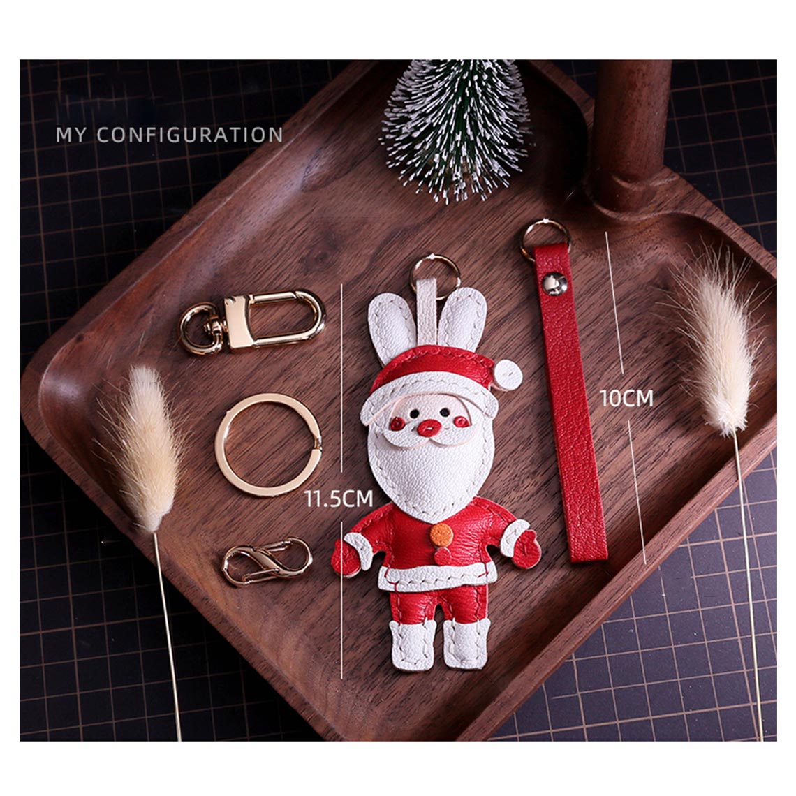 CUCUBIRD Sheep Leather Christmas Santa Keychain DIY Kits  