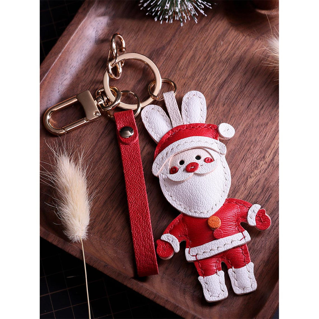 CUCUBIRD Sheep Leather Christmas Santa Keychain DIY Kits  