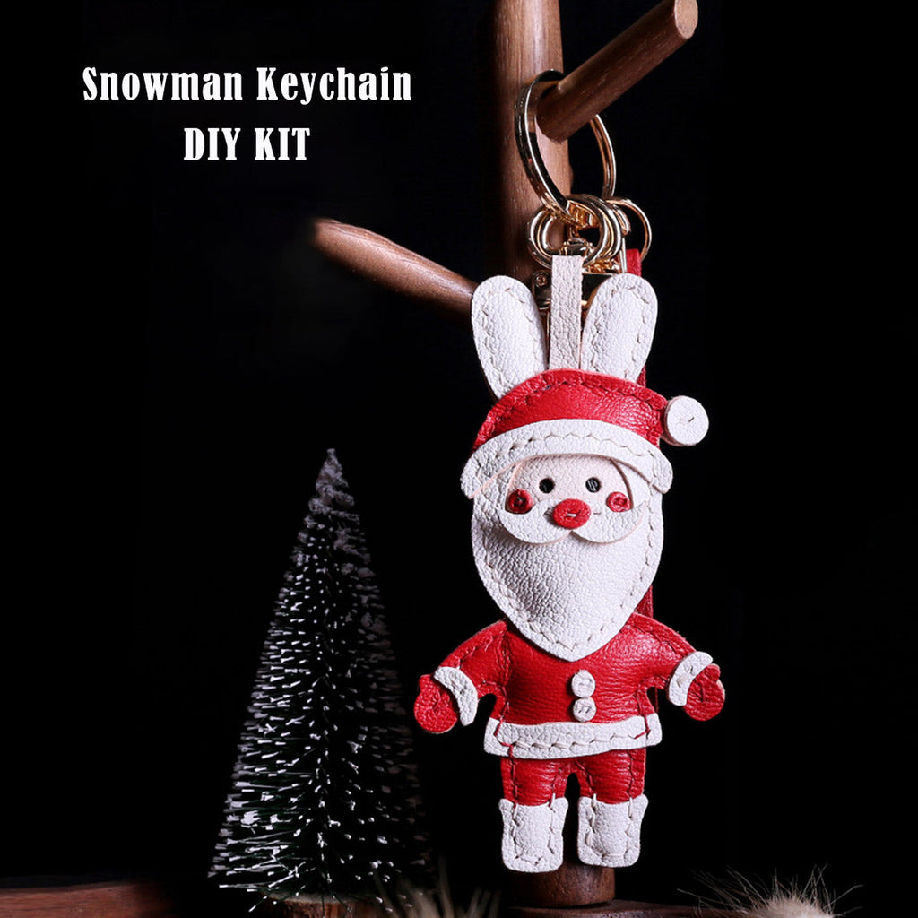 CUCUBIRD Sheep Leather Christmas Santa Keychain DIY Kits Keychain 