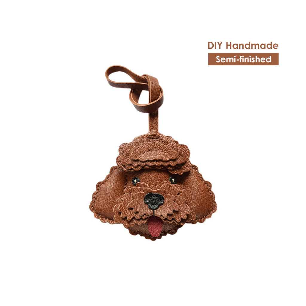 CUCUBIRD Sheep Leather Teddy Dog Keychain DIY Kits Brown/Keychain 