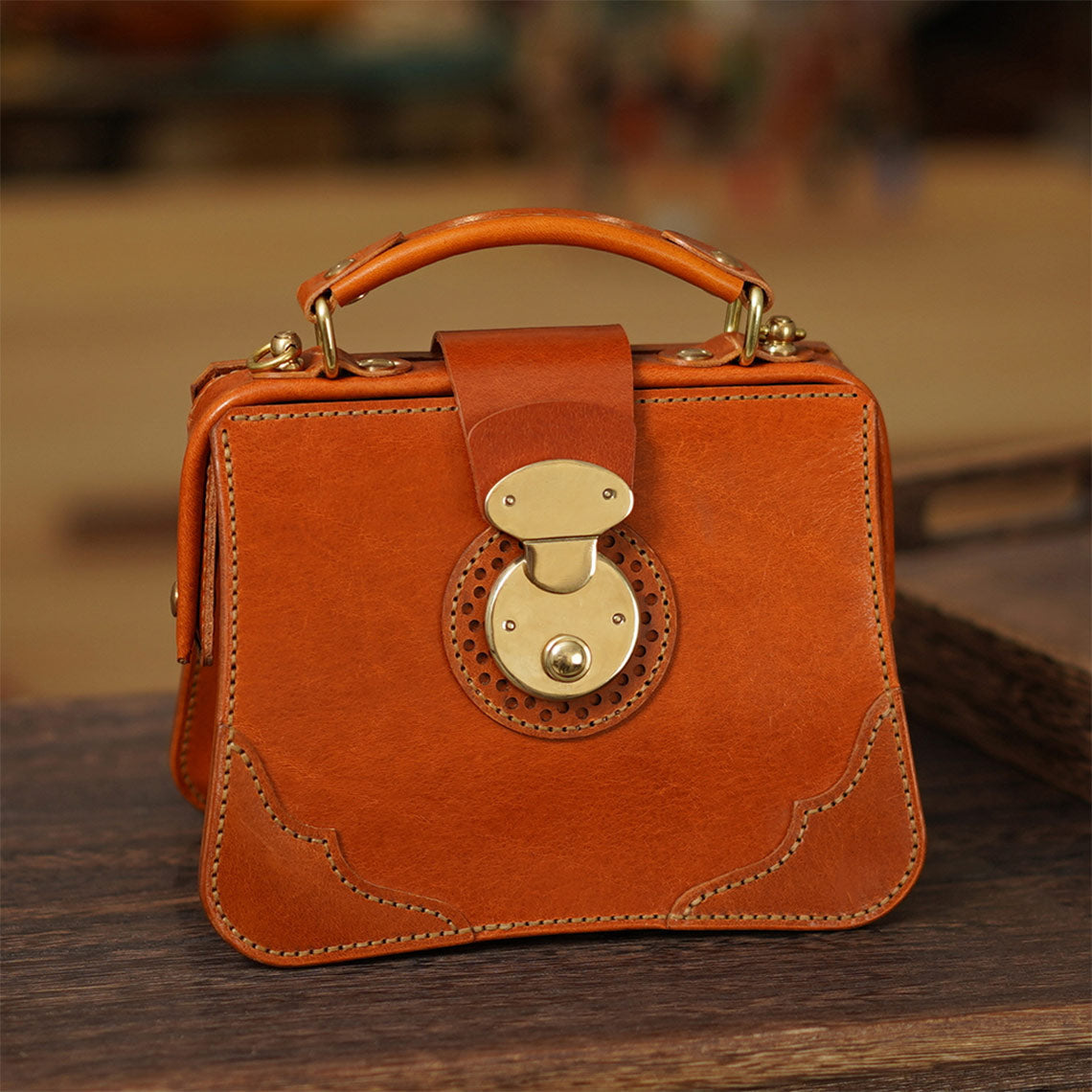 CUCUBIRD Full Grian Leather Chinese Style Doctor Bag DIY Kits English Tan 