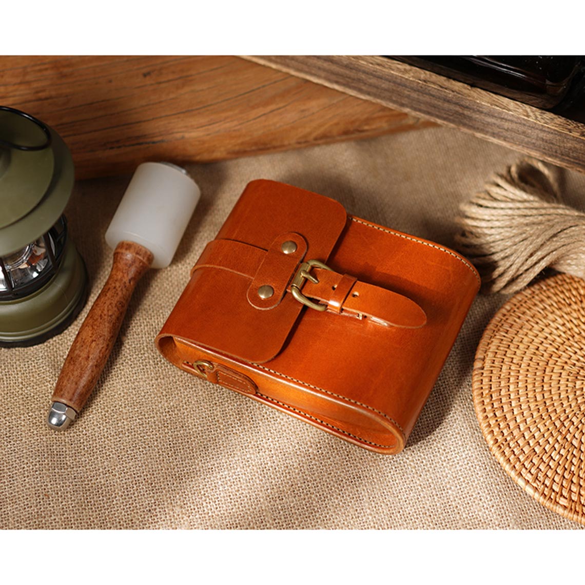 CUCUBIRD Full Grain Leather Vintage Phone Bag DIY Kits Brown 