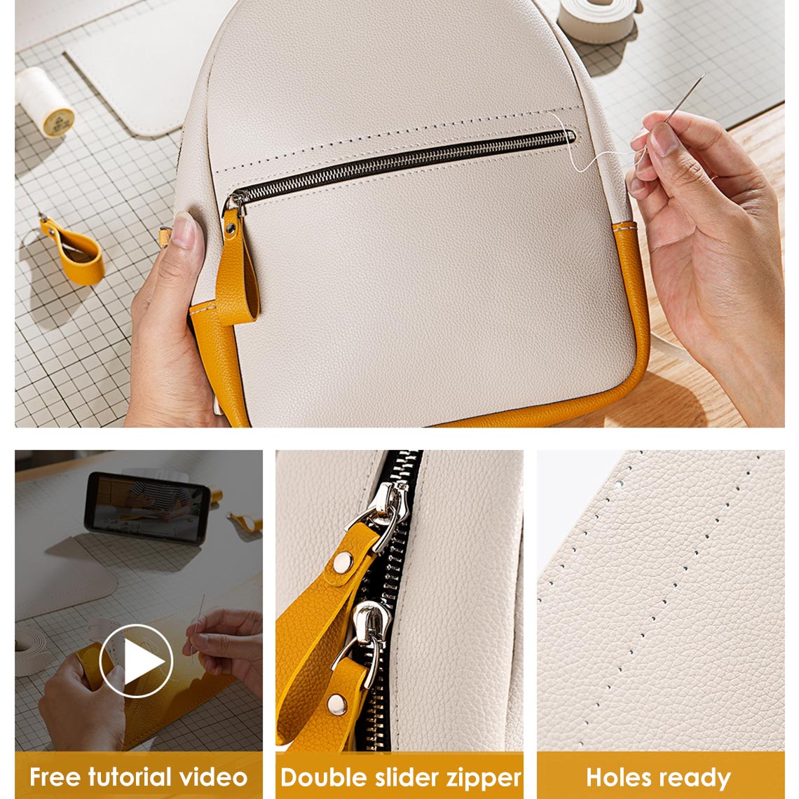 CUCUBIRD Leather Contrast Color Backpack DIY Kit  