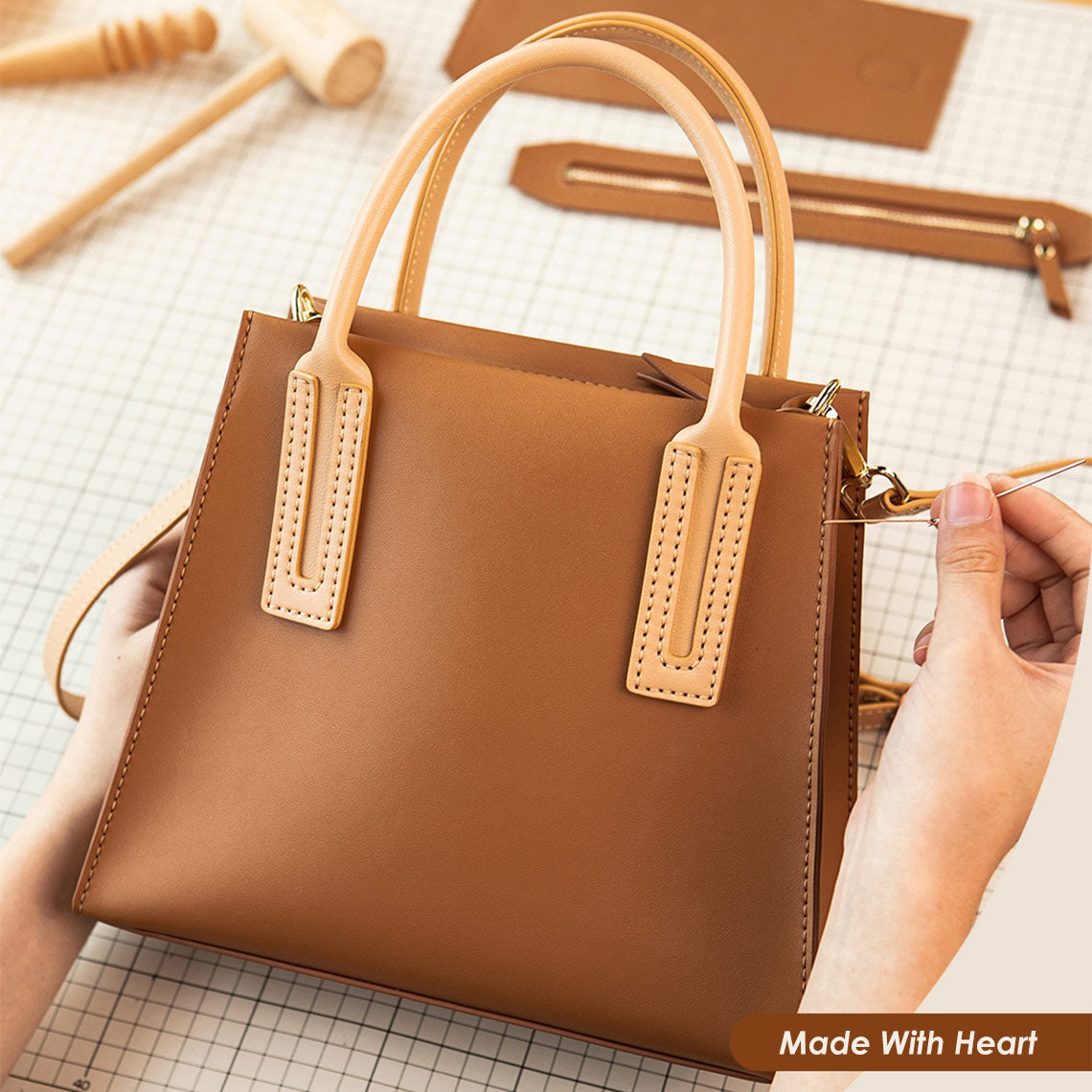 Leather Women Top Handles Handbag DIY Kit