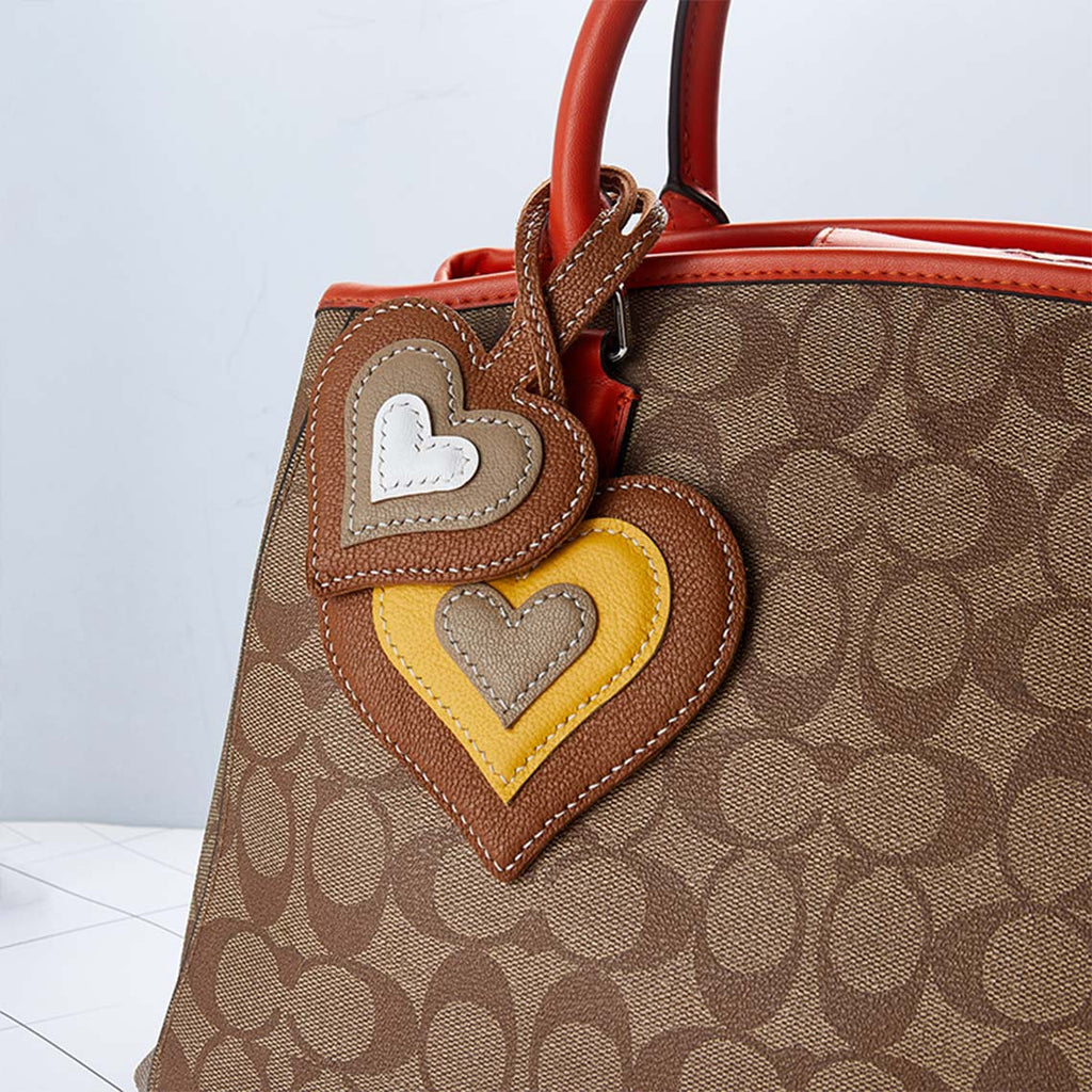 CUCUBIRD Sheep Leather Double Heart Bag Charm DIY Kit Brown 