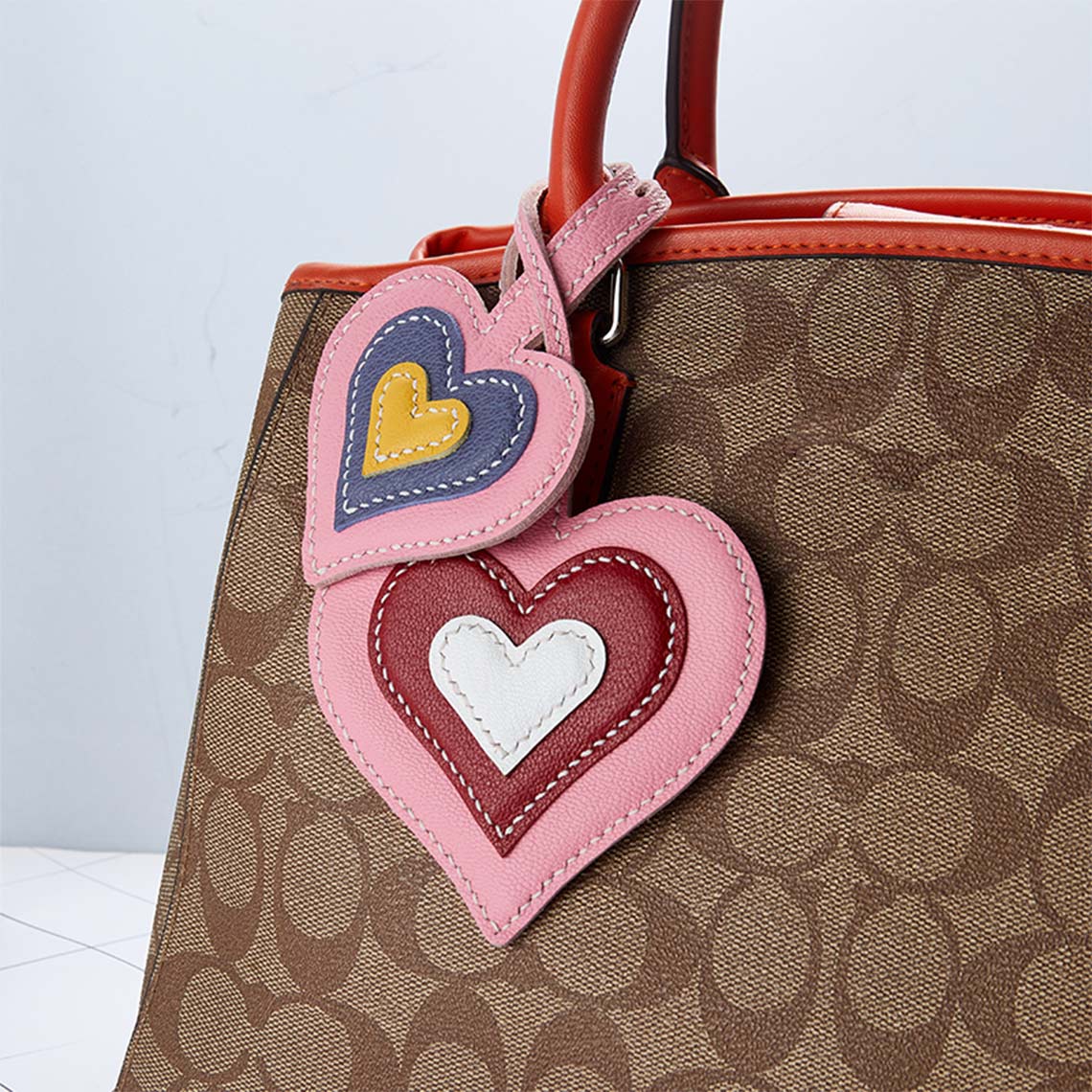 CUCUBIRD Sheep Leather Double Heart Bag Charm DIY Kit Pink 