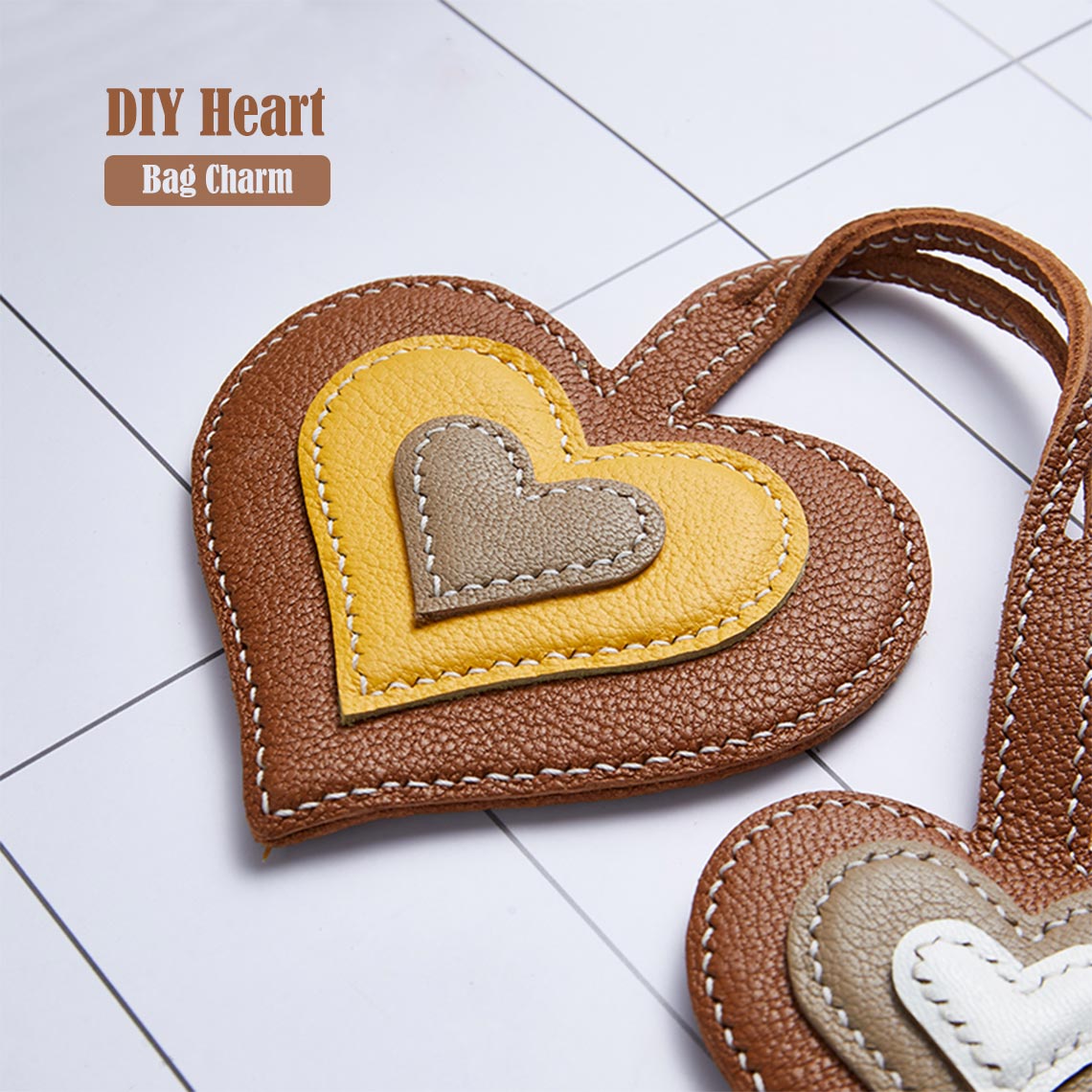 Sheep Leather Double Heart Bag Charm DIY Kit - CUCUBIRD