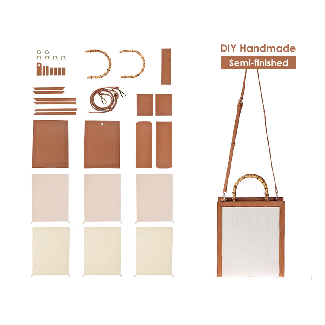 CUCUBIRD Leather Dustbag Recycle Bamboo Handles Bag DIY Kit Brown 