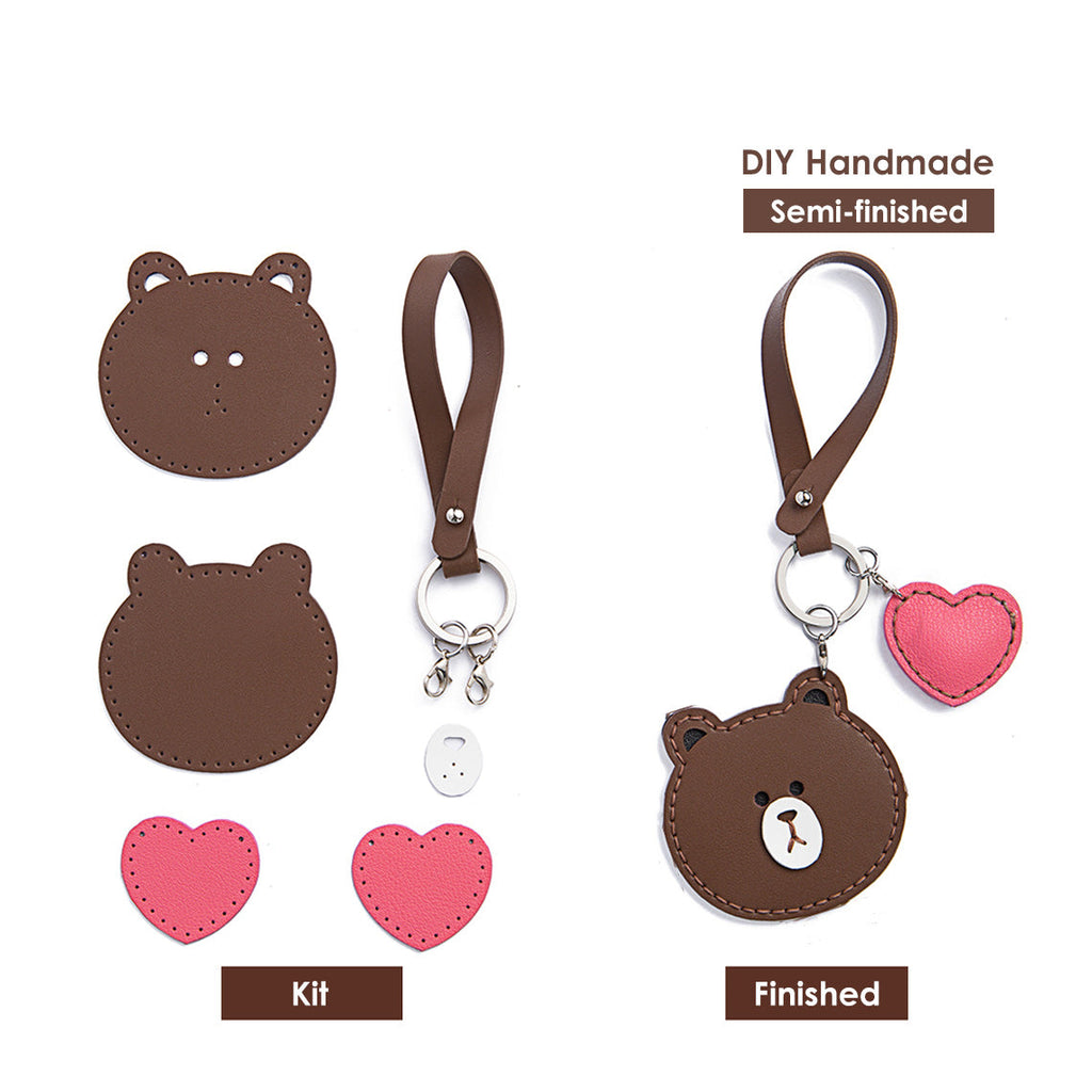 CUCUBIRD Leather Bear Bunny Keychain DIY Kit Brown Bear 