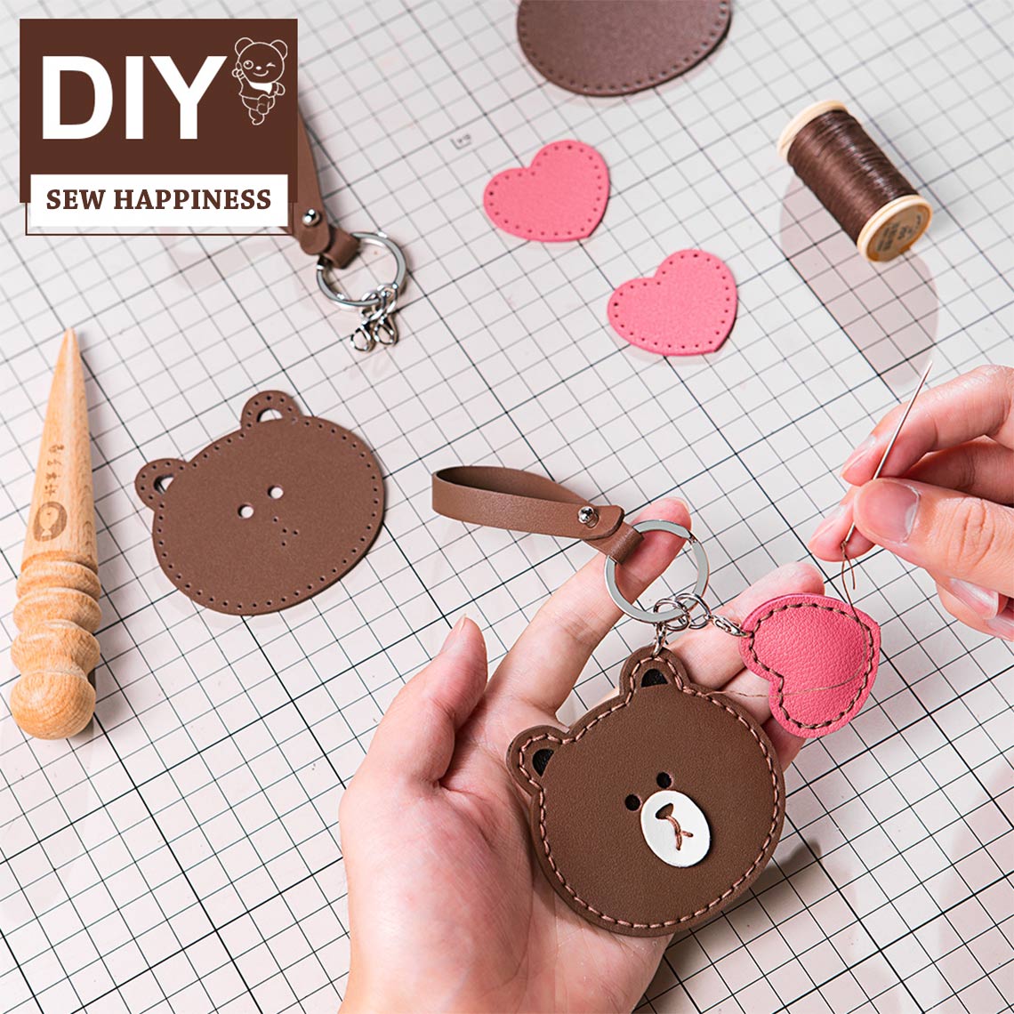 CUCUBIRD Leather Bear Bunny Keychain DIY Kit  
