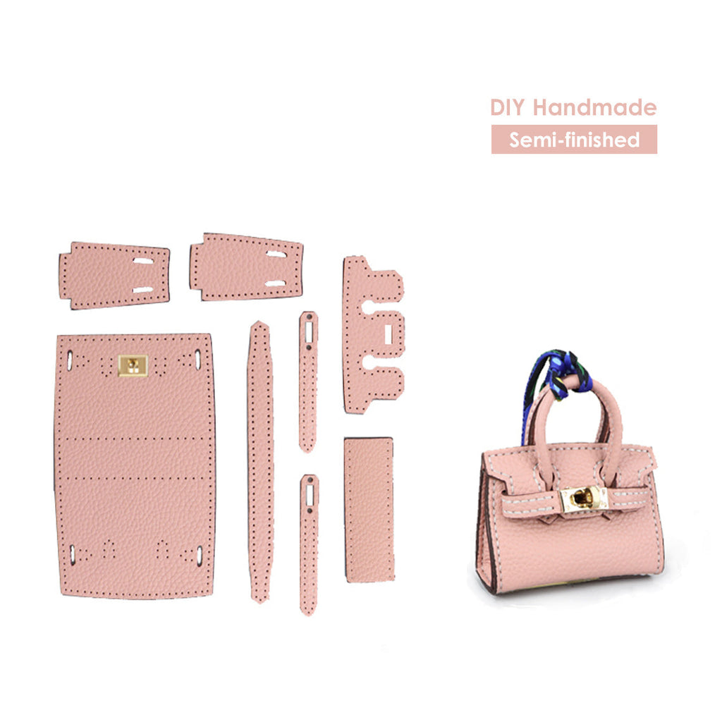 CUCUBIRD Top Grain Leather Mini Birkin Bag Charm DIY Kit Pink 