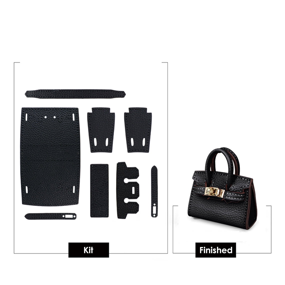 CUCUBIRD Top Grain Leather Mini Birkin Bag Charm DIY Kit Black - Presell 