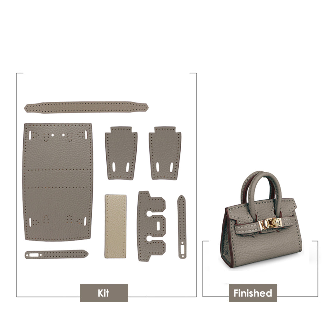 CUCUBIRD Top Grain Leather Mini Birkin Bag Charm DIY Kit Taupe 