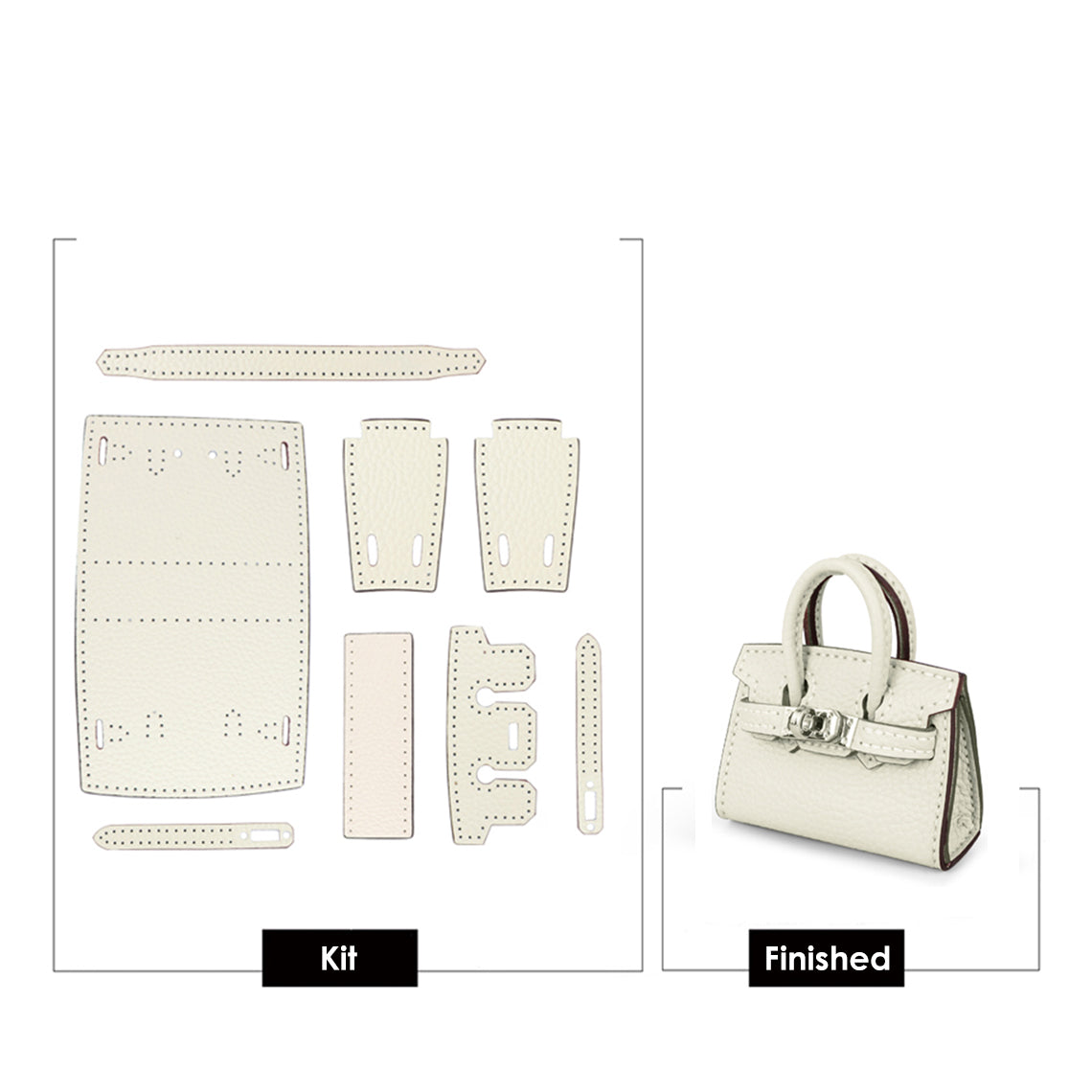 CUCUBIRD Top Grain Leather Mini Birkin Bag Charm DIY Kit White - Presell 