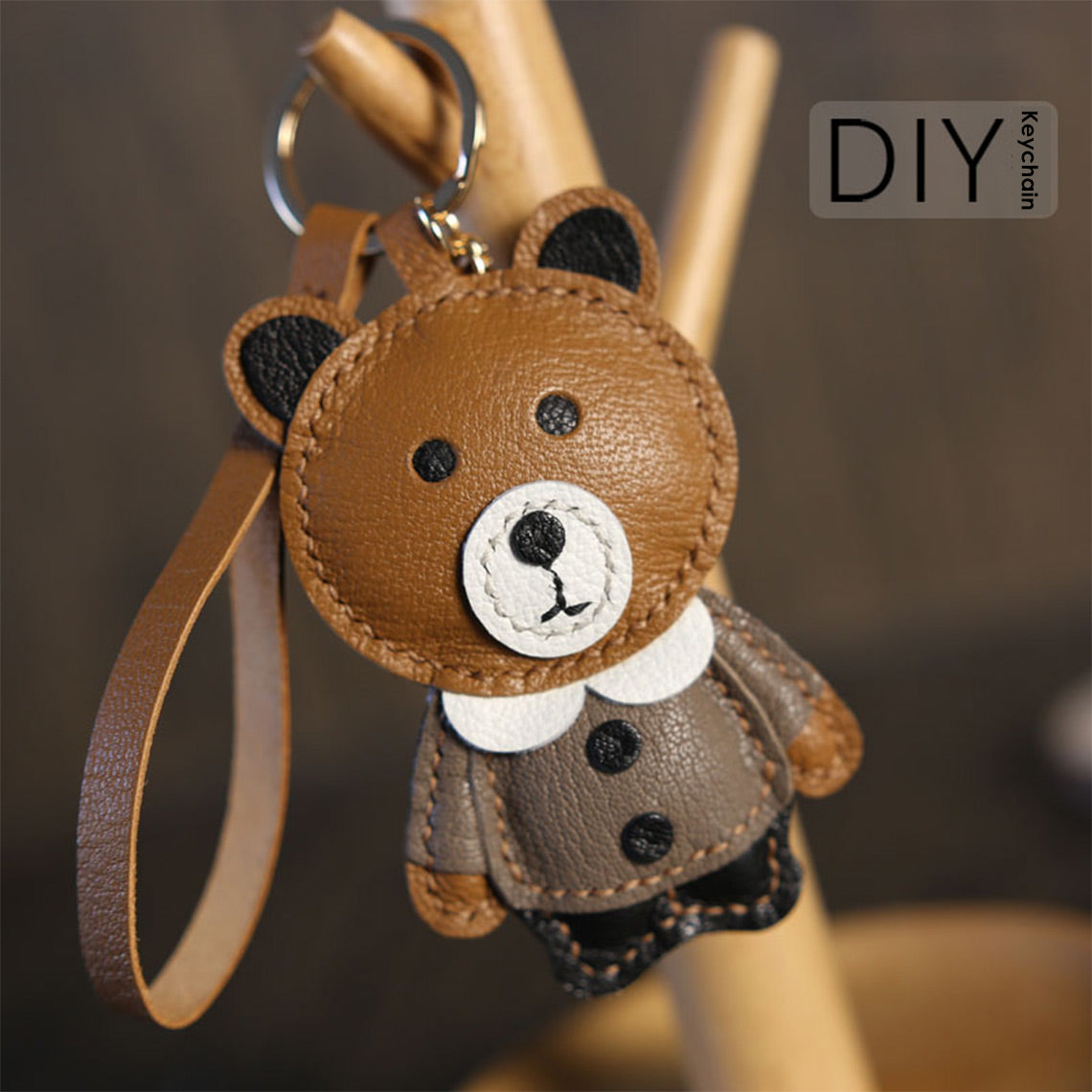 Leather Brown Bear Keychain Charm DIY Kit - CUCUBIRD