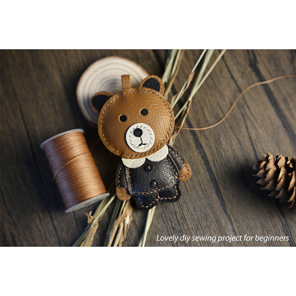 CUCUBIRD Leather Brown Bear Keychain Charm DIY Kit  
