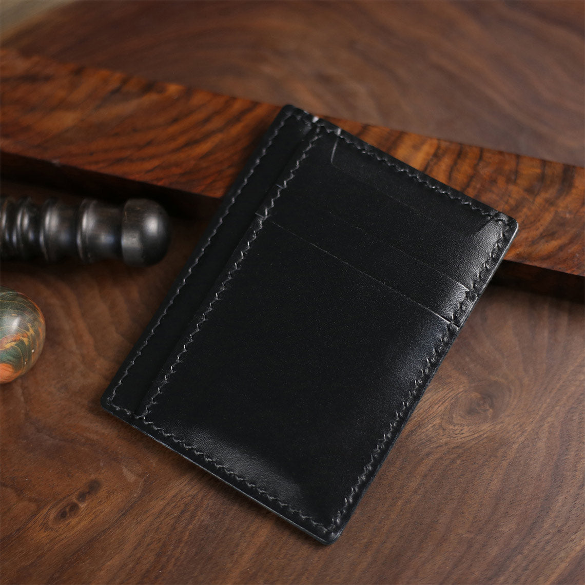 CUCUBIRD Full Grain Leather Sleeve Card Wallet DIY Kit All Black 