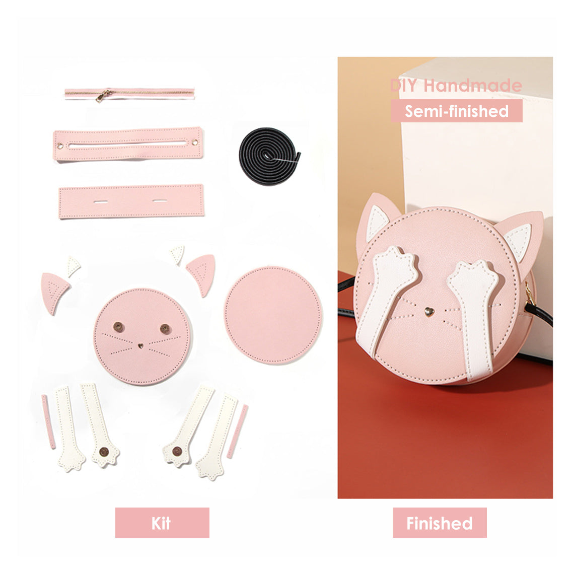 CUCUBIRD Vegan Leather Lady Kitty Crossbody Bag DIY Kit Pink 