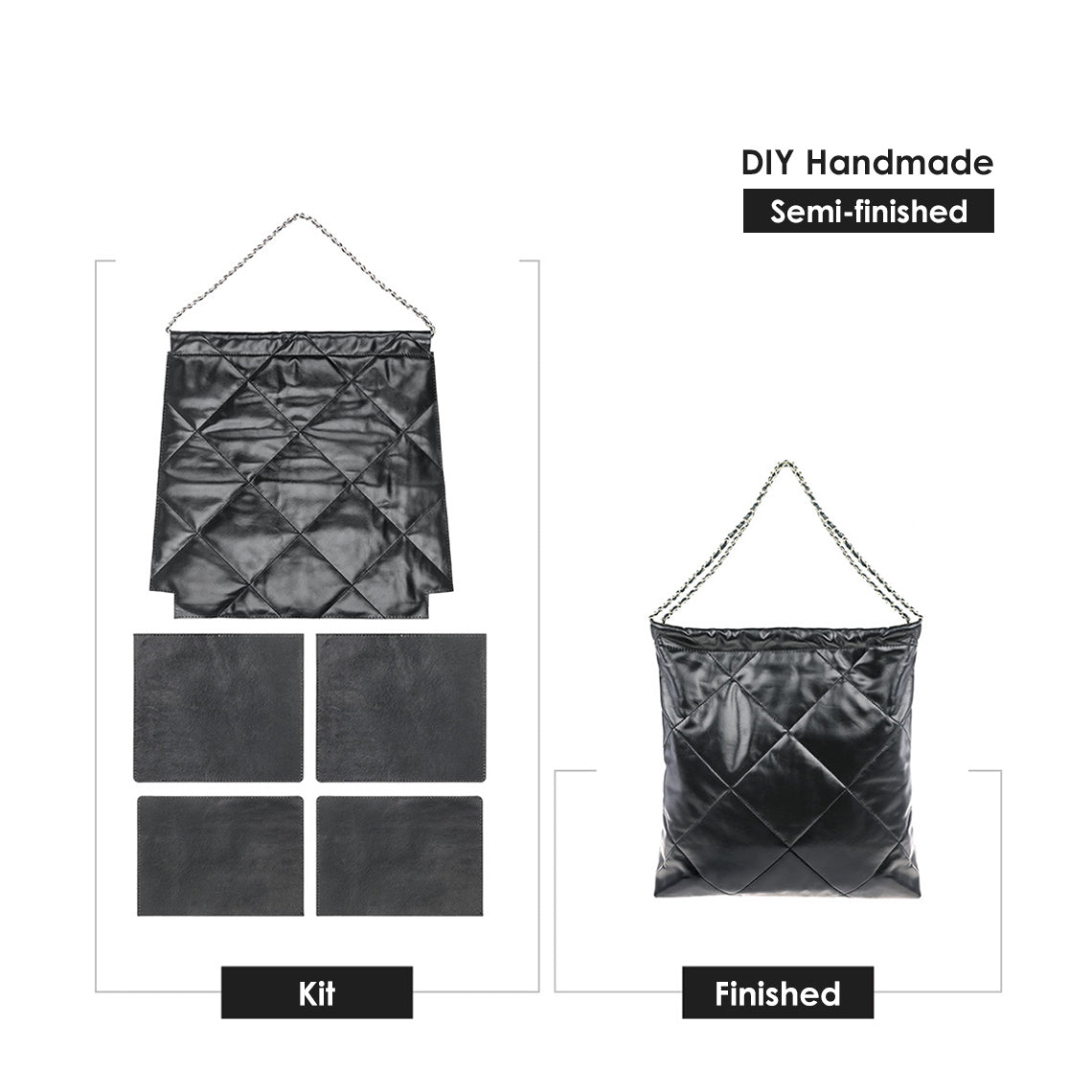 CUCUBIRD Top Grain Leather Quilted Chain Tote Bag DIY Kit  
