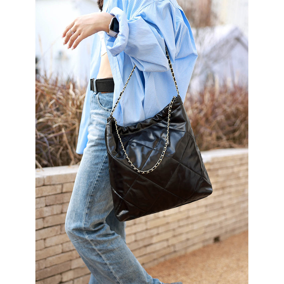 CUCUBIRD Top Grain Leather Quilted Chain Tote Bag DIY Kit  