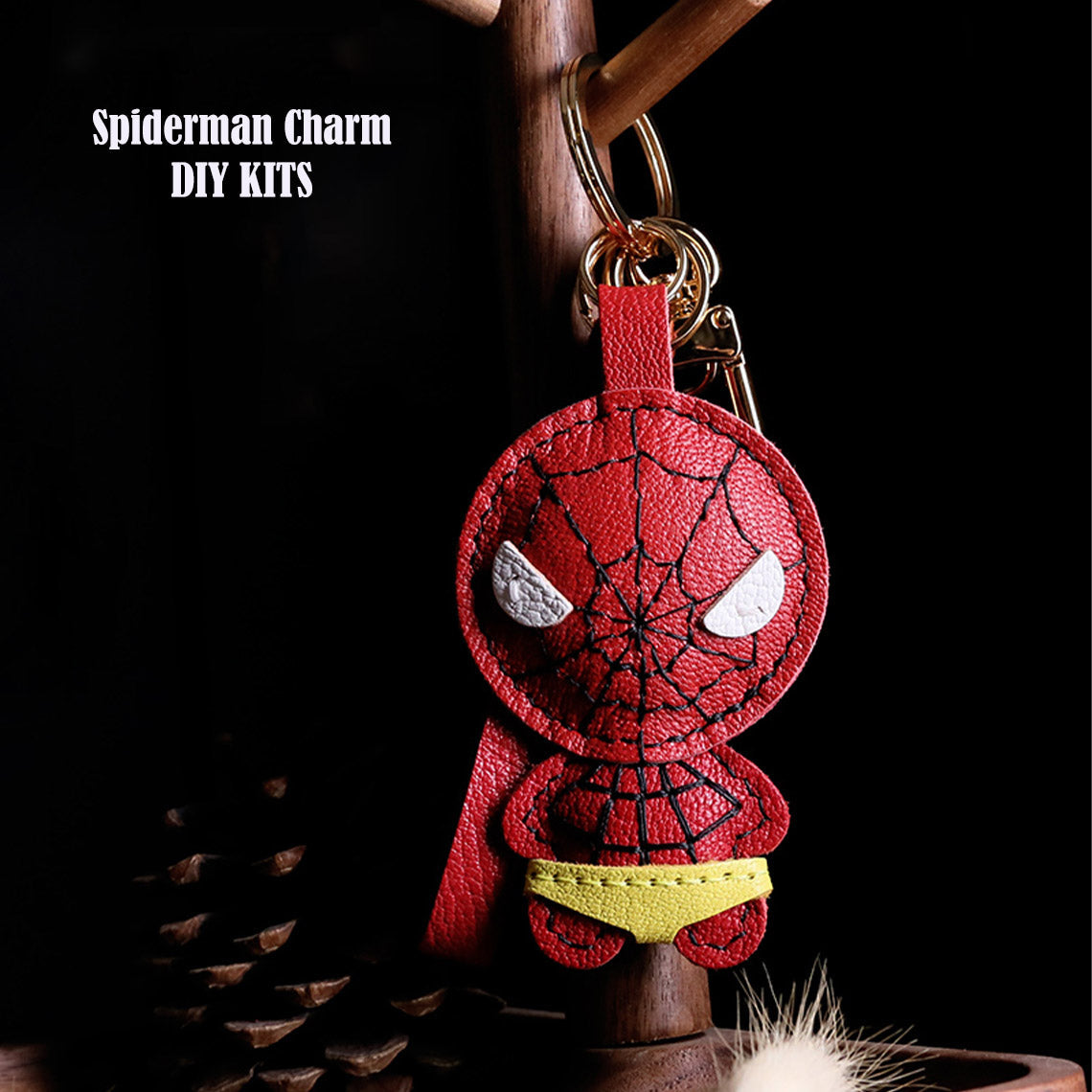 CUCUBIRD Sheep Leather Spiderman Keychain DIY Kit  