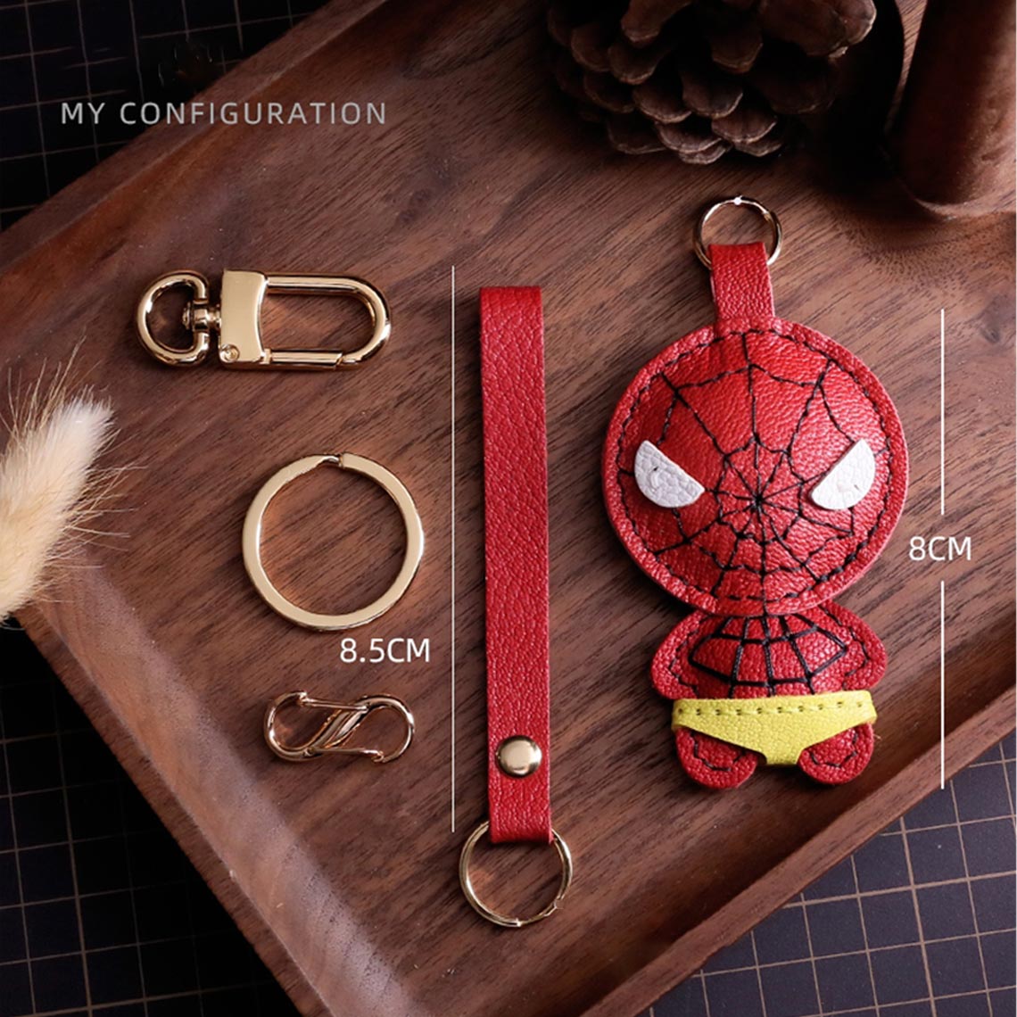 CUCUBIRD Sheep Leather Spiderman Keychain DIY Kit  