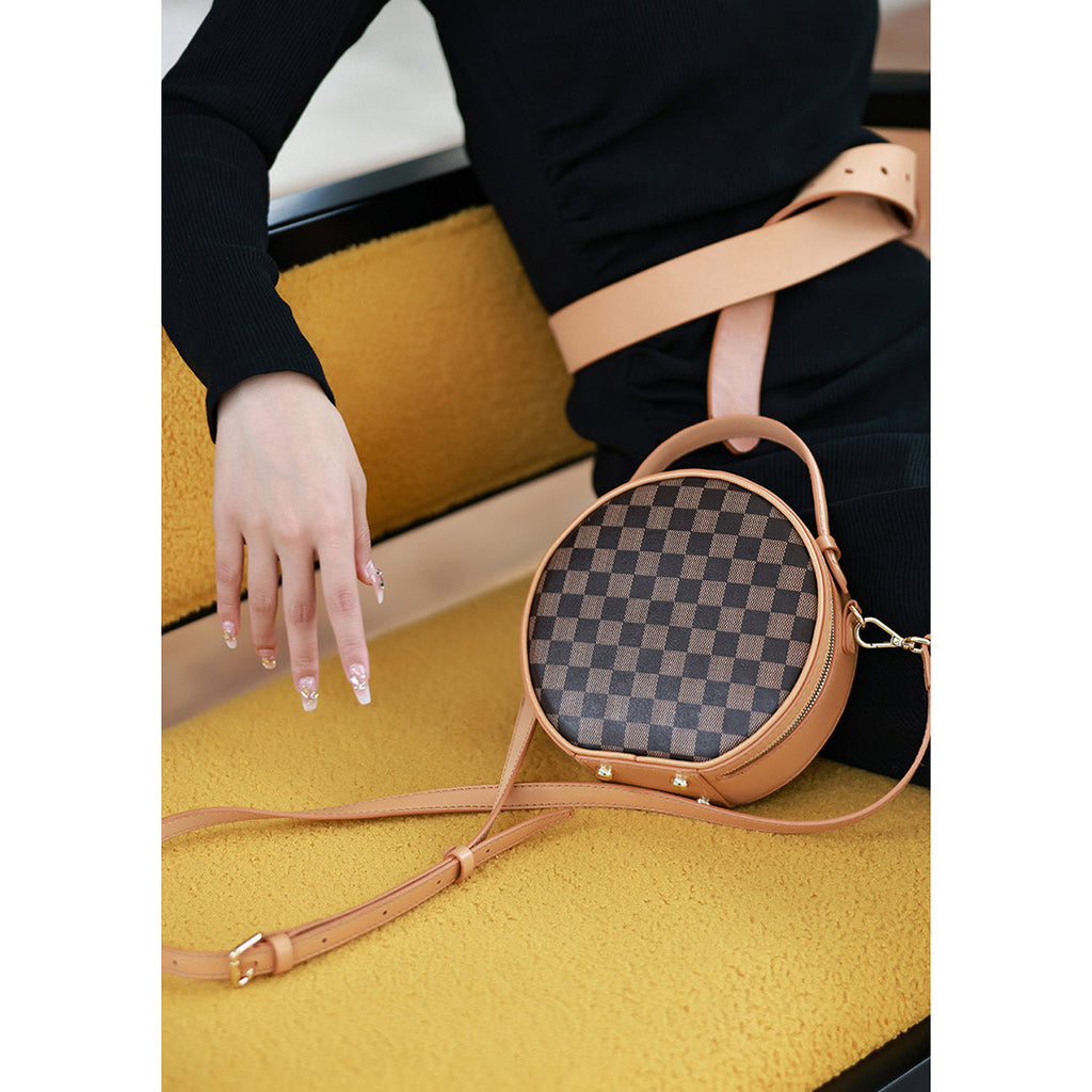 CUCUBIRD Top Grain Leather Checker Mini Round Bag DIY Kit  
