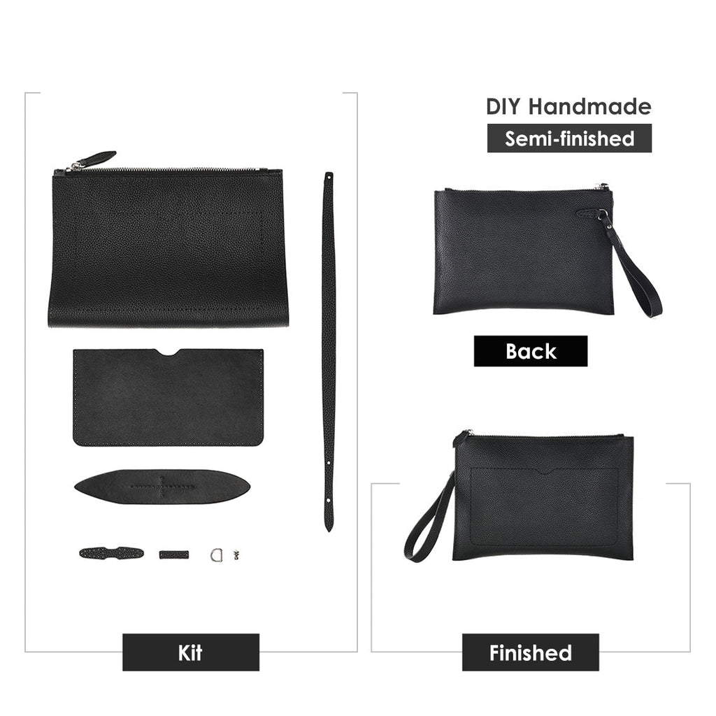 CUCUBIRD Top Grain Leather Men Clutch Bag DIY Kit Black 