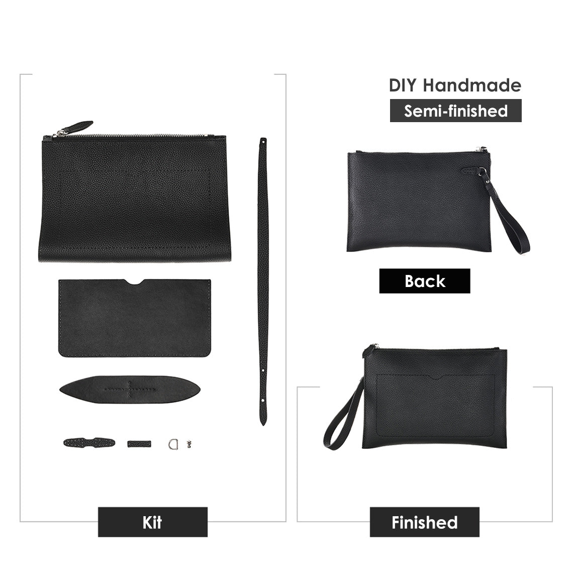 CUCUBIRD Top Grain Leather Men Clutch Bag DIY Kit Black 