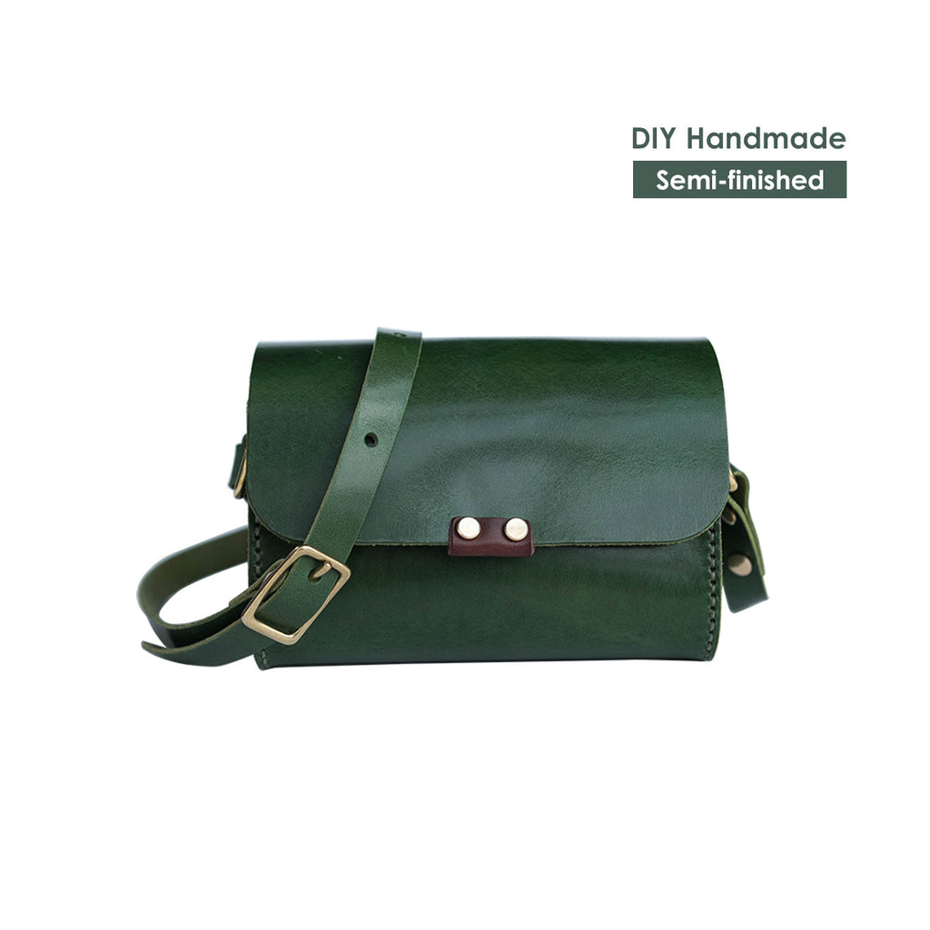 CUCUBIRD Full Grain Leather Women Round Satchel Bag DIY Kit Dark Green 