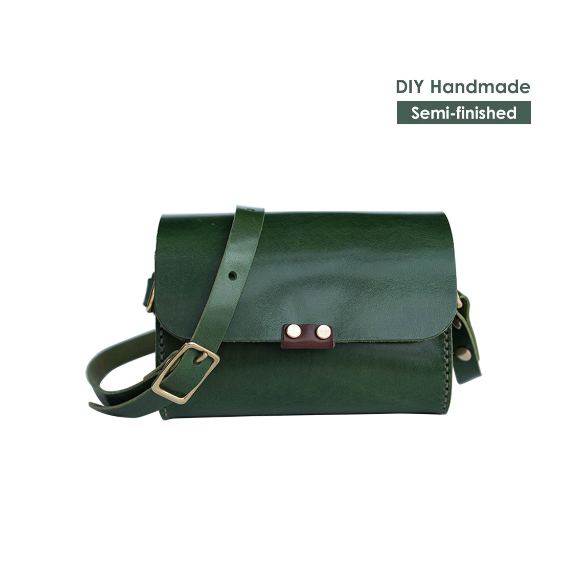 CUCUBIRD Full Grain Leather Women Round Satchel Bag DIY Kit Dark Green 