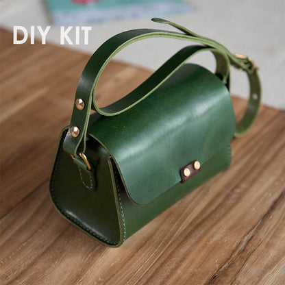 Full Grain Leather Women Round Satchel Bag DIY Kit