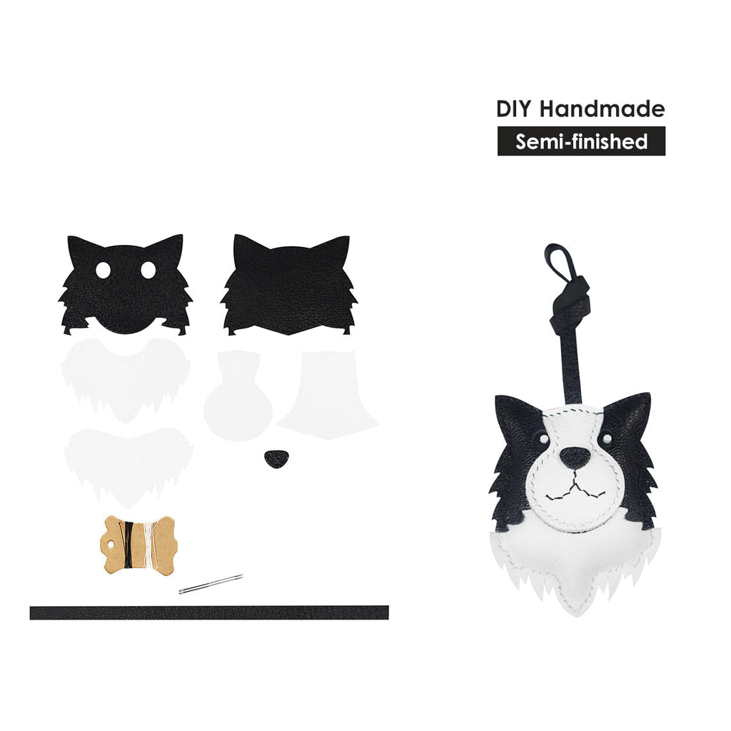 CUCUBIRD Sheep Leather Border Collie Dog Keychain Charm DIY Kit Charm 