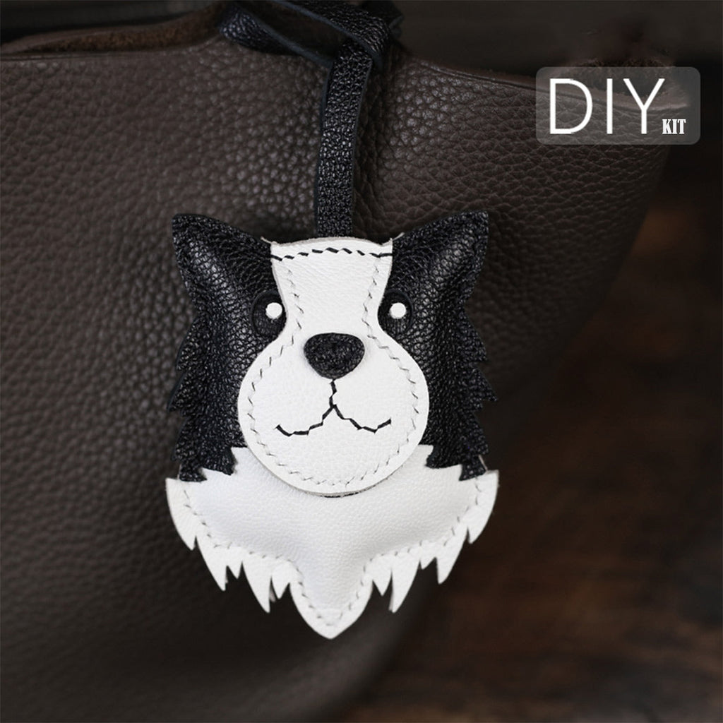 CUCUBIRD Sheep Leather Border Collie Dog Keychain Charm DIY Kit  